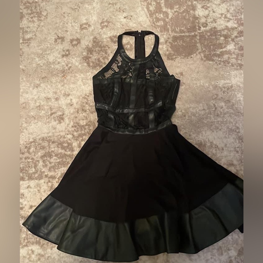 BEBE black lace and leather dress